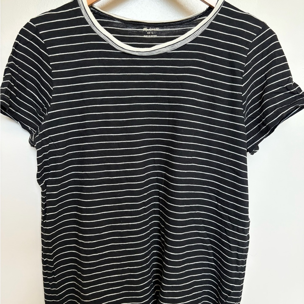 Madewell Black Tee with White Stripes